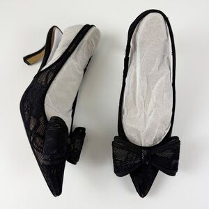 INC International Concepts Giverny Slingback Heels Womens 5M Black Lace Bow NEW